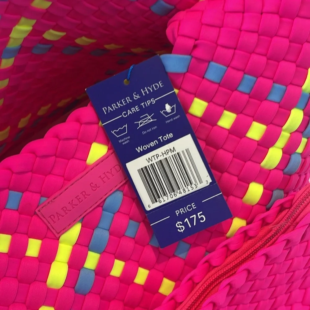 PARKER & HYDE Classic Woven Tote in Neon Pink Multi NWT - Picture 4 of 4
